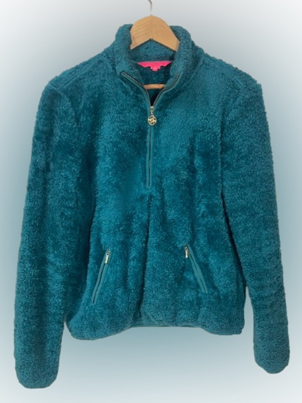 Lilly Pulitzer Sherpa Jacket Pullover Women’s XS Quarter Zip Fleece Teal Preppy